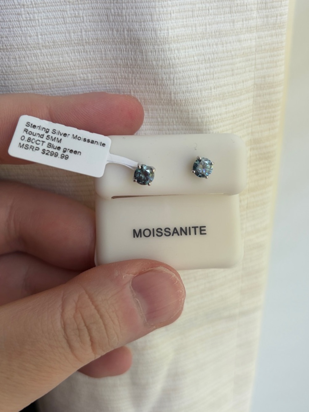 Moissanite Round Stud Earrings - Blue Green